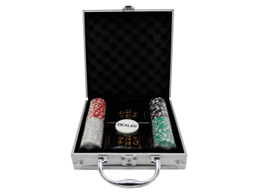 Фабрика Покера: Набор из 100 фишек для покера с номиналом в серебристом кейсе