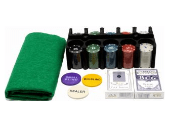 Фабрика Покера: Набор из 200 фишек с номиналом для покера с картами и сукном в жестяной коробке