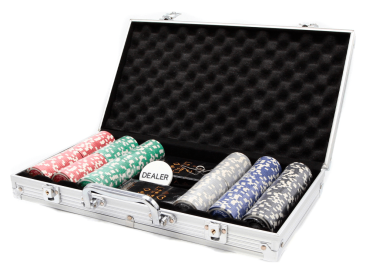 Фабрика Покера: Набор из 300 фишек для покера с номиналом в серебристом кейсе