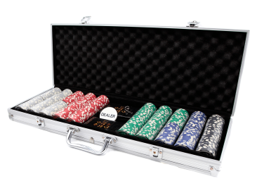 Фабрика Покера: Набор из 500 фишек для покера с номиналом в серебристом кейсе