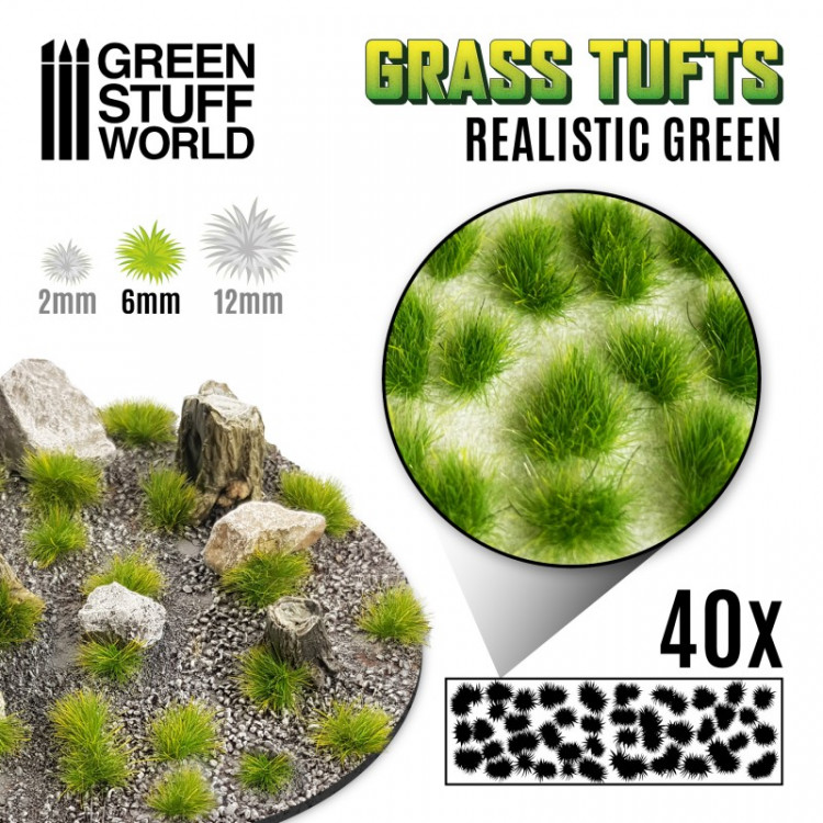 Grass TUFTS - 6mm self-adhesive - REALISTIC GREEN