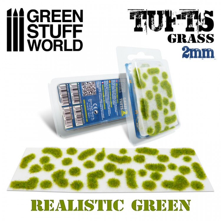 Grass TUFTS - 2mm self-adhesive - REALISTIC GREEN