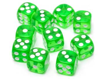 Набор прозрачных кубиков D6 Stuff Pro, 10 шт. (16 мм, зелёные)