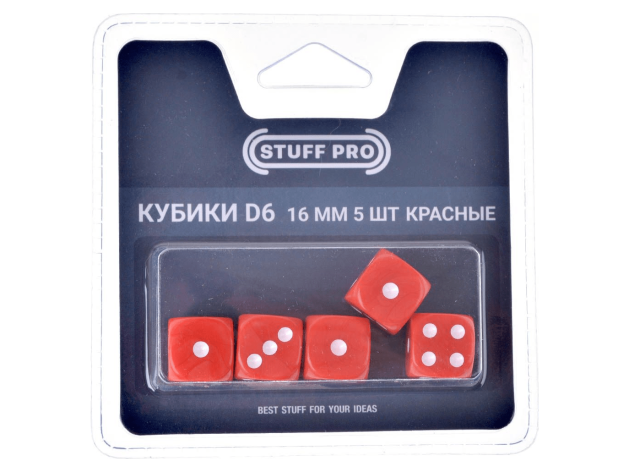 Набор стандартных кубиков D6 Stuff Pro, 5 шт. (16 мм красные)