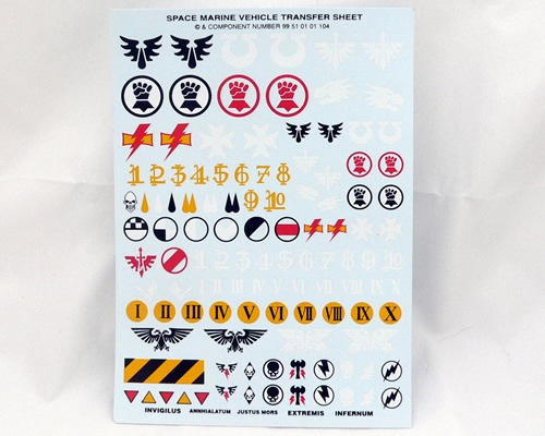 Space Marine vehicle transfer sheet