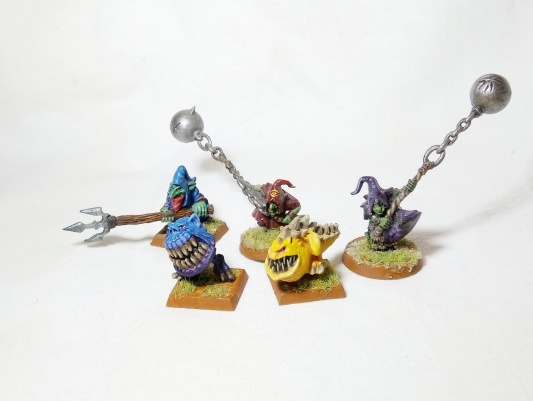 Warhammer Fantasy AOS Orcs &amp; Goblins Fanatics x2 + Squig Herder (Painted)