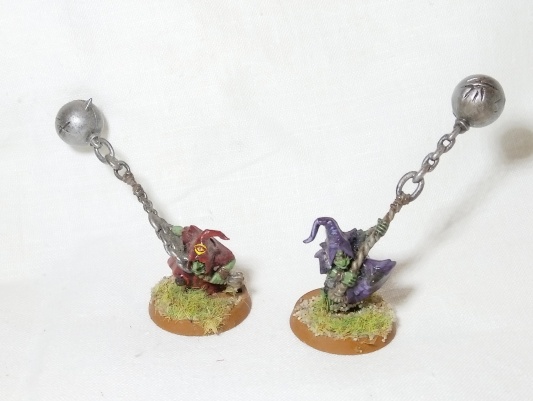 Warhammer Fantasy AOS Orcs &amp; Goblins Fanatics x2 + Squig Herder (Painted)