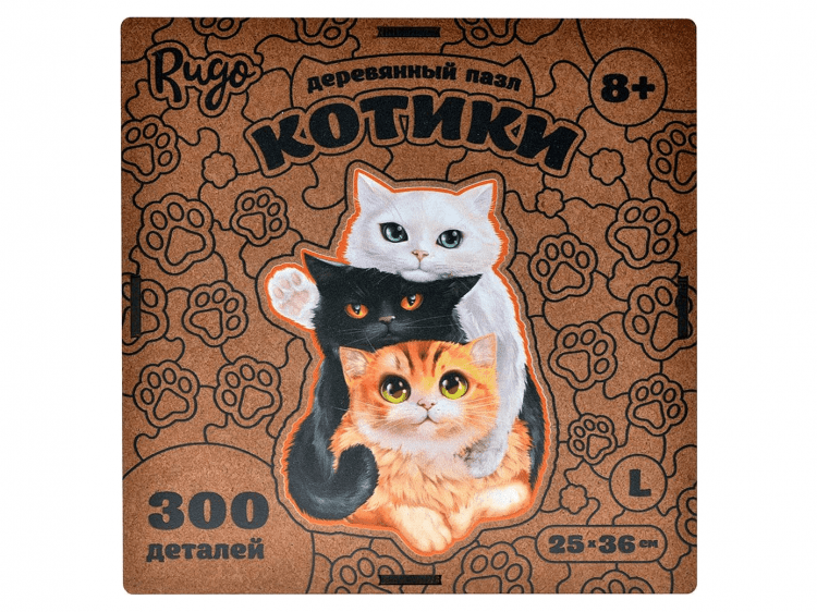 Фигурный деревянный пазл "Котики" (Размер L)