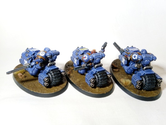Warhammer 40k Space Marine Ultramarines Primaris Outriders x3 (Pro-Painted)