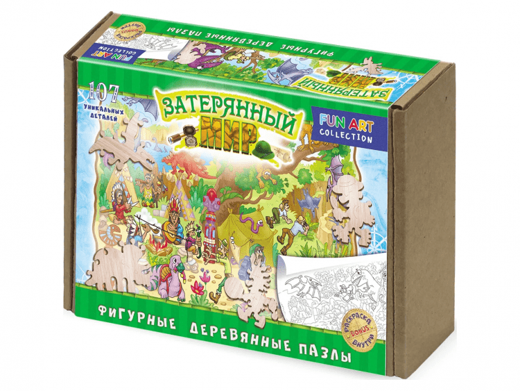 Фигурный деревянный пазл "Fun Art Collection: Затерянный мир"